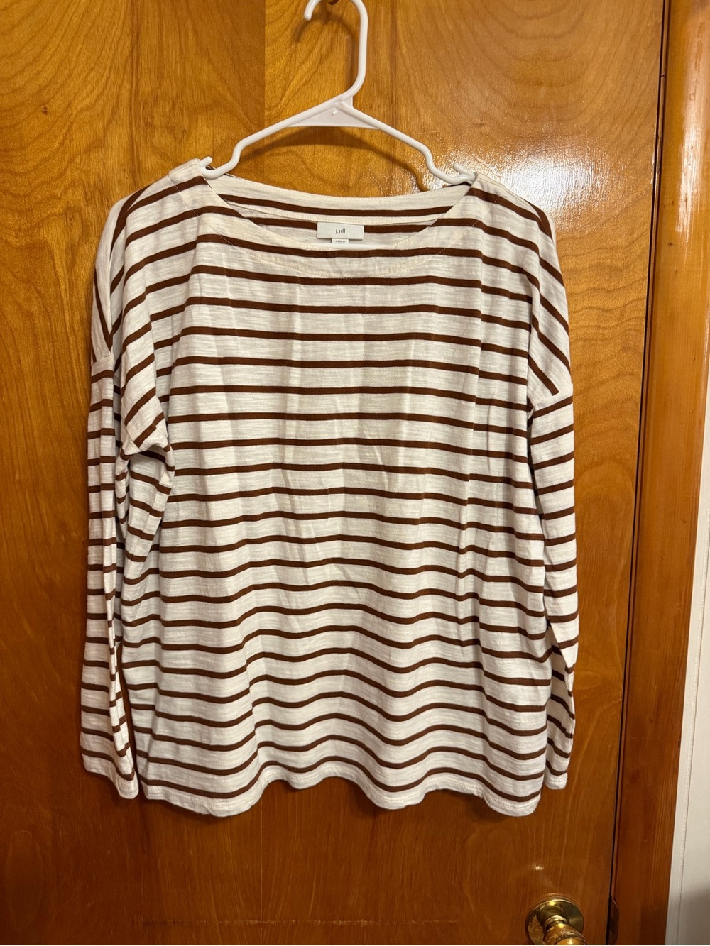 J. Jill White & Brown Striped Long-Sleeve Boatneck Top